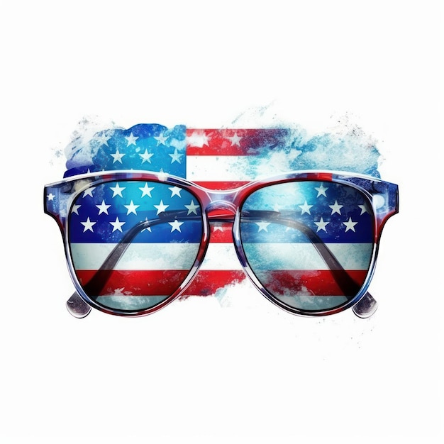 Photo sunglasses with the flag of united states of america hand drawn watercolor illustration