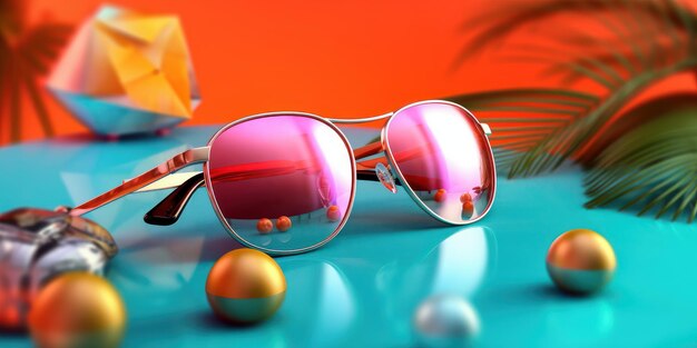 Sunglasses with freshy fruits background summer festive time concept generative ai
