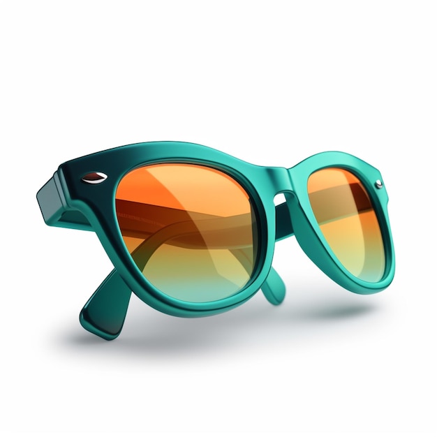 Sunglasses with a green frame and orange lenses on a white background generative ai