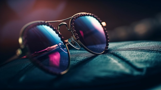 Sunglasses with heart shaped lenses on a leather surface generative ai