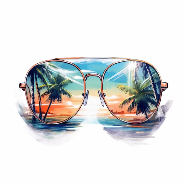 Sunglasses with a painting of a beach scene on the side generative ai