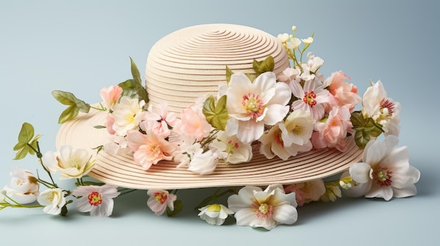 A sunhat adorned with blooming flowers