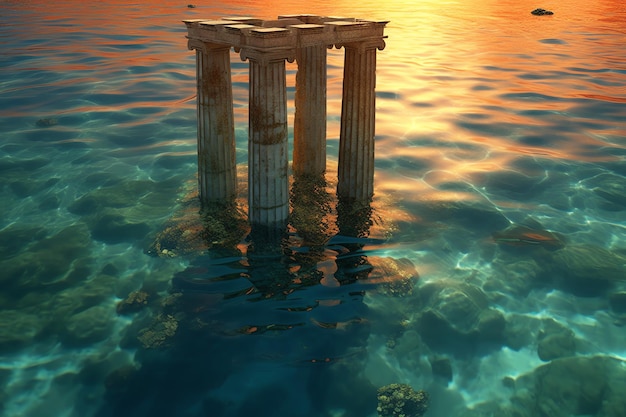 Sunk Grecian column under the water