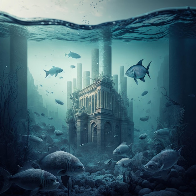 Premium AI Image | Sunken city ruins of buildings under the sea the lost  city of Atlantis