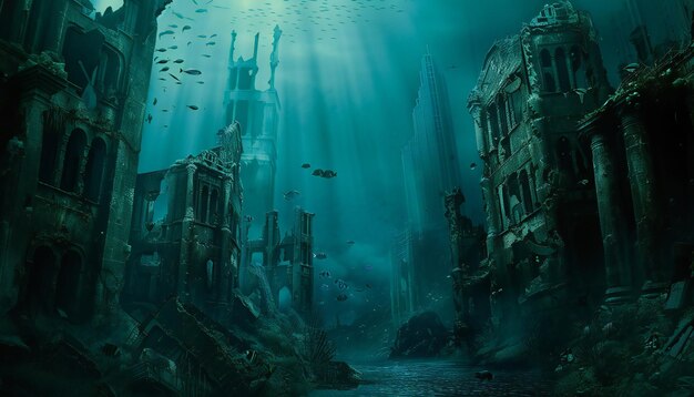 Sunken metropolis A majestic city in the sea abyss