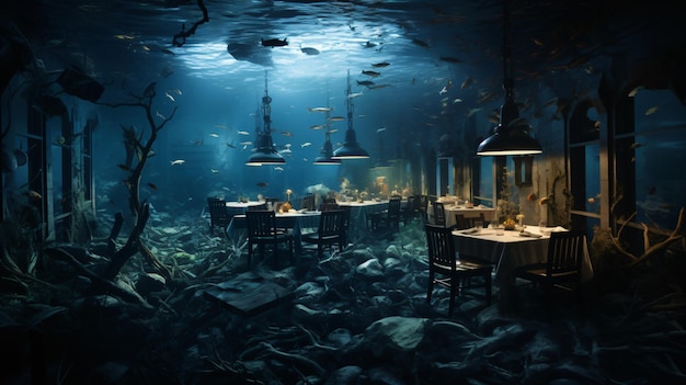 Photo sunken restaurant beneath the ocean surface