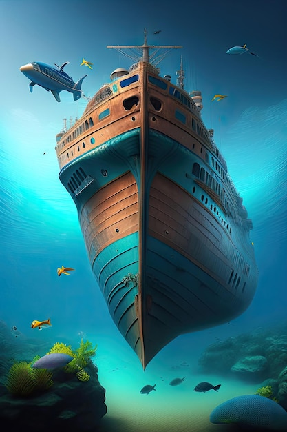 Sunken ship at the bottom of the ocean