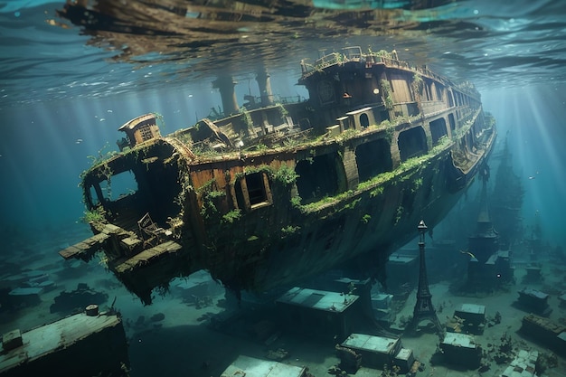 Photo sunken ships under water