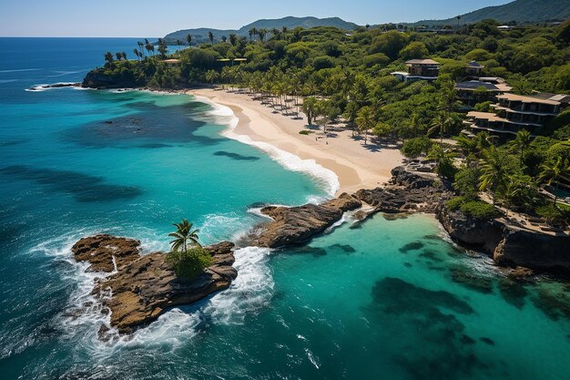 Premium AI Image  SunKissed Coastline Aerial Photography