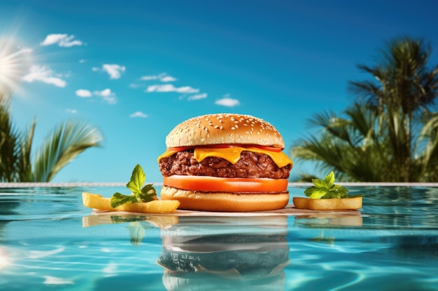 Sunkissed Delights Savoring a Poolside Burger Paradise