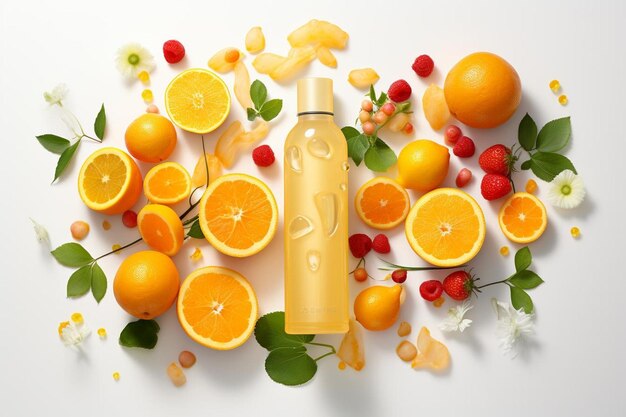 SunKissed Fruit Elixir Joy on white background 高品質の健康的なジュースボトル画像