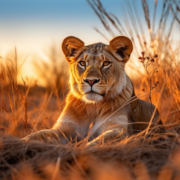 SunKissed Queen Lioness Resting on a Sunny Day Generative AI