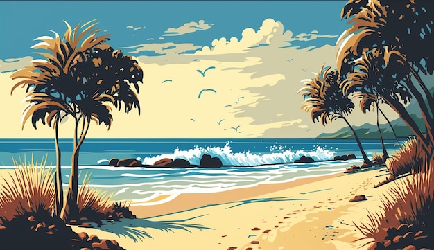 Sunkissed Shore Иллюстрация спокойного генеративного ИИ