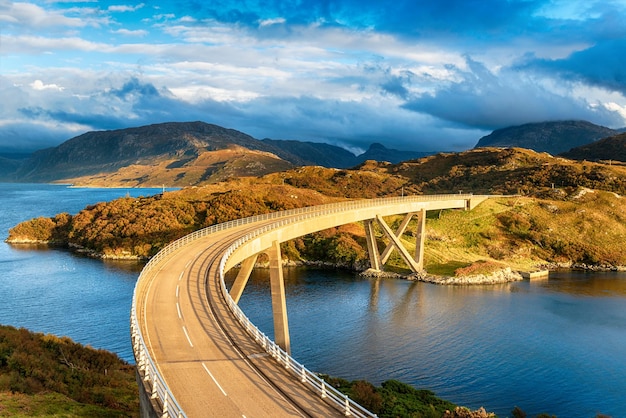 Sunlight bathing the Kylesku Bridge