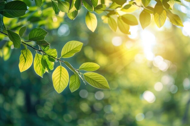 sunlight coming through green leaves background