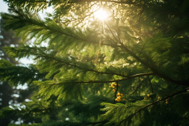 Photo sunlight filtering through the lush evergreen branches