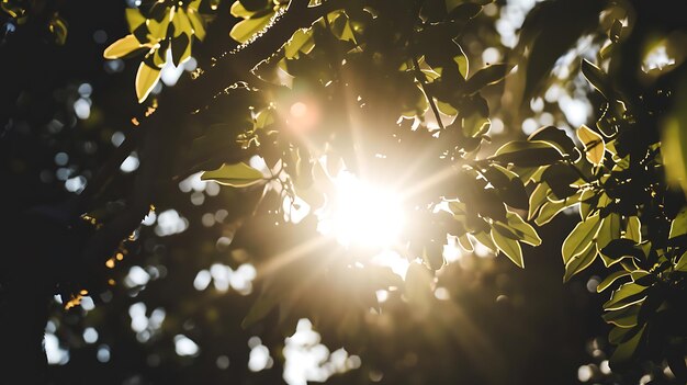 樹木の葉を通って太陽光をフィルタリングする 生成的な人工知能