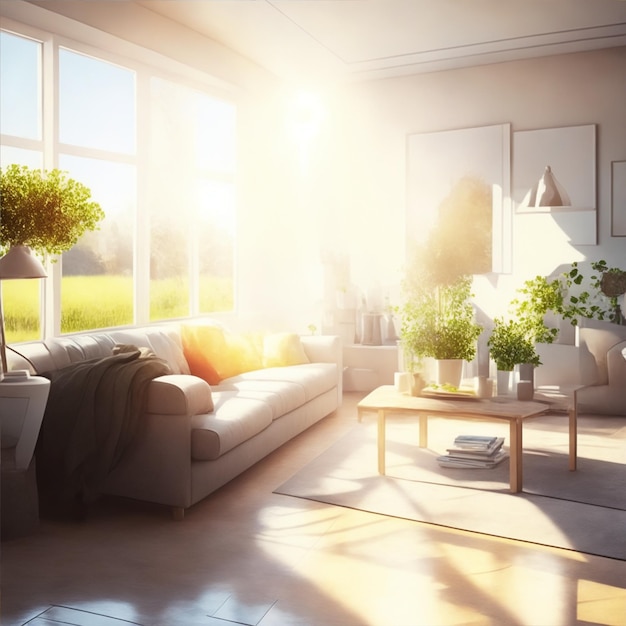 Foto luce del sole nell'illustrazione del soggiorno