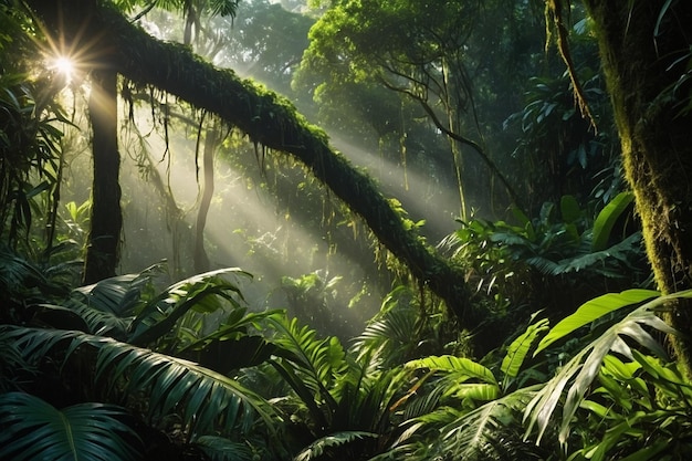 Sunlight in Lush Rainforest Canopy