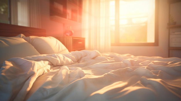 사진 간단한 밝은 침실에서 침대에  ⁇ 빛 쾌적한 집 인테리어 디자인