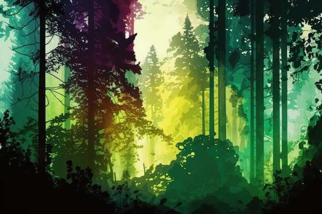 Sunlight Penetrates the Green Mist of the Forest