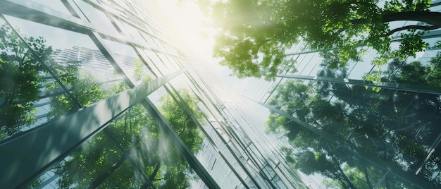 Foto la luce solare attraversa una lussureggiante foresta urbana che fonde la natura con l'architettura moderna