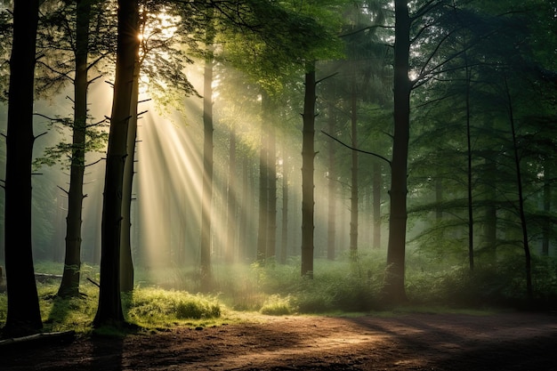 The sunlight shining at over a forest