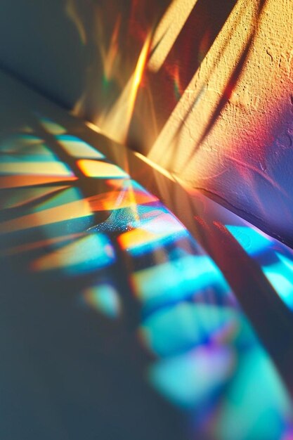 sunlight shining through a stained glass window onto a wall