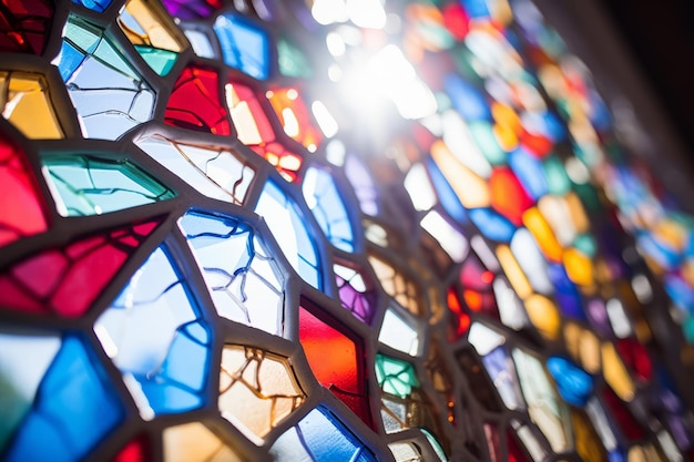 Sunlight shining through stained glass window