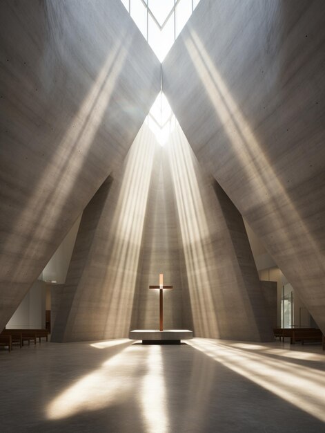 Photo sunlight shining through the windows of a church with a cross generative ai