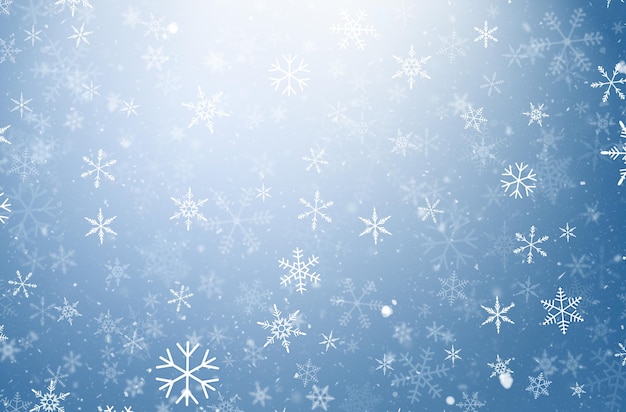 Sunlight and snowflakes on a light blue background