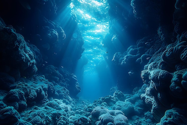 Солнечный свет проходит через подводный коралловый риф