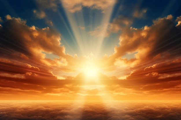 太陽の光と太陽の光線が雲を突破する
