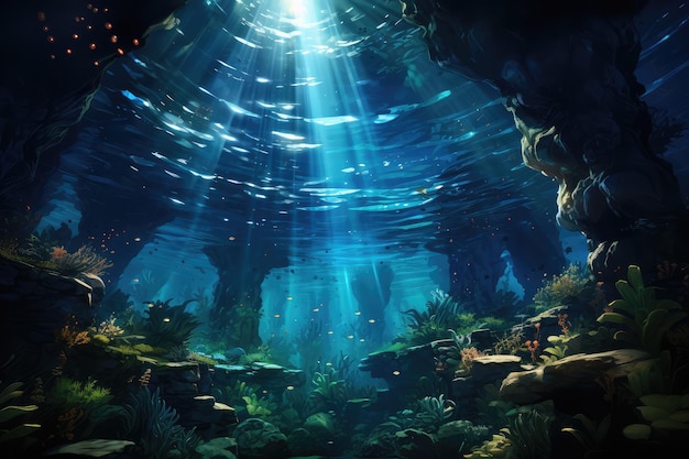 sunlight in underwater illustration