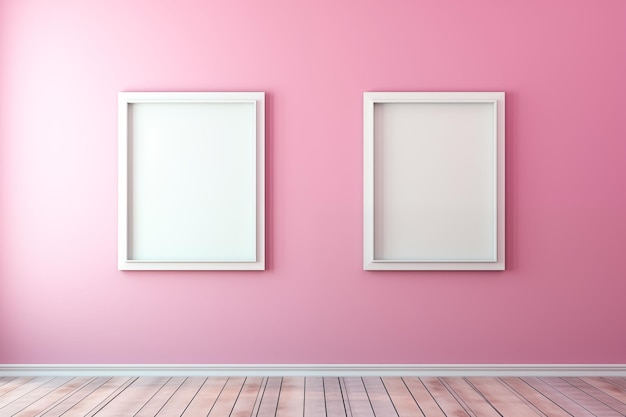 Sunlight and white blank frame for photo with shadow on pink wall