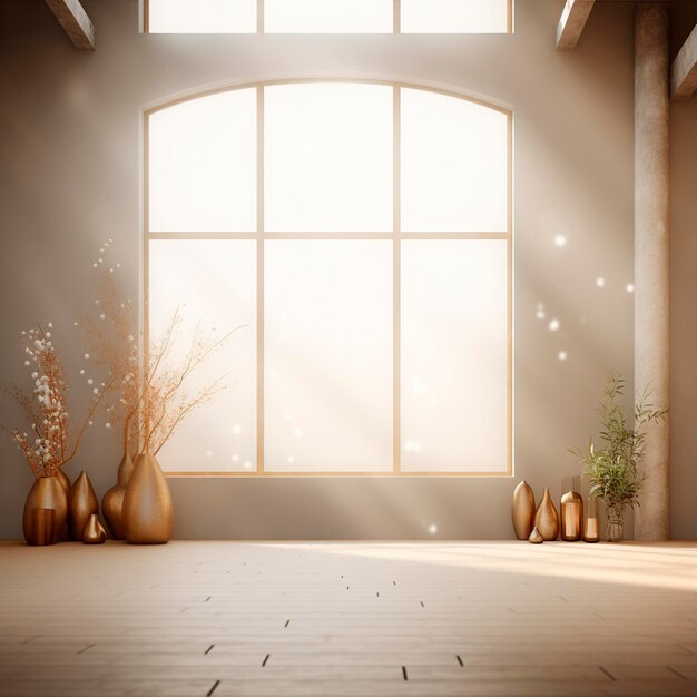 Sunlit Arched Window with Elegant Dried Botanical s