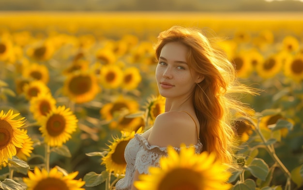 Sunlit Beauty Amidst Sunflowers