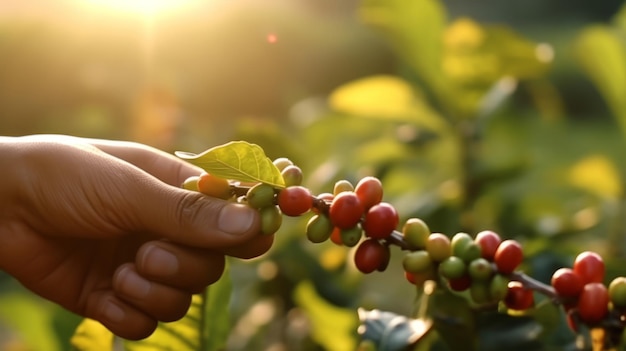 太陽 に 照らさ れ て いる コーヒー 植物