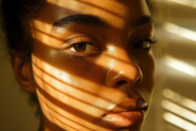 Photo sunlit elegance closeup of a gorgeous black woman