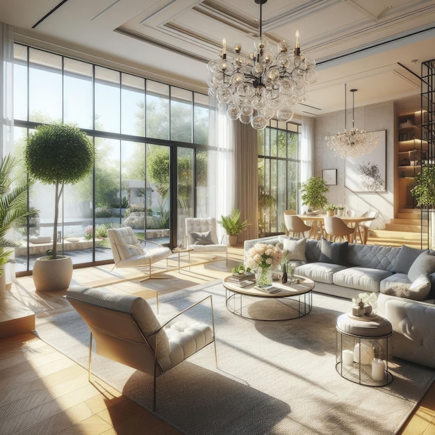 Sunlit Elegance Stylish Cozy Living Room Bathed in Sunshine