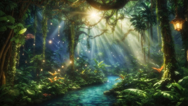 Photo sunlit enchantment mystical jungle's magic