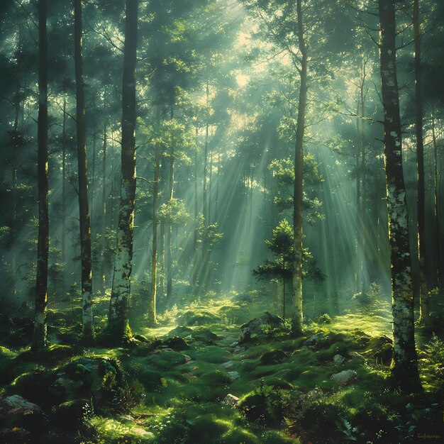 写真 晴れた森 静けさ 輝く森 森の太陽の光