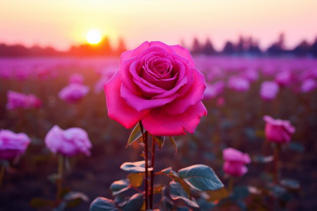 Sunlit Garden View Pink Rose Blooms