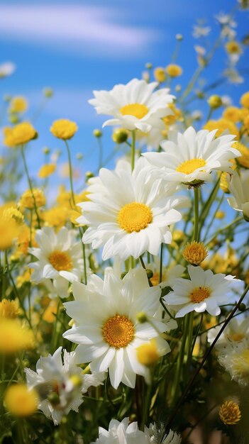 Sunlit Harmony White and Yellow Flowers of Spines in a Field