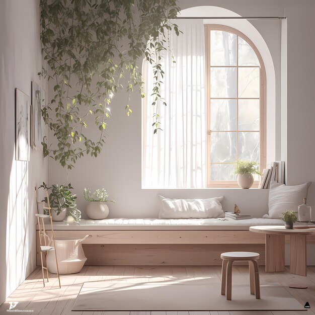 Sunlit Interior Space with Plant Decor