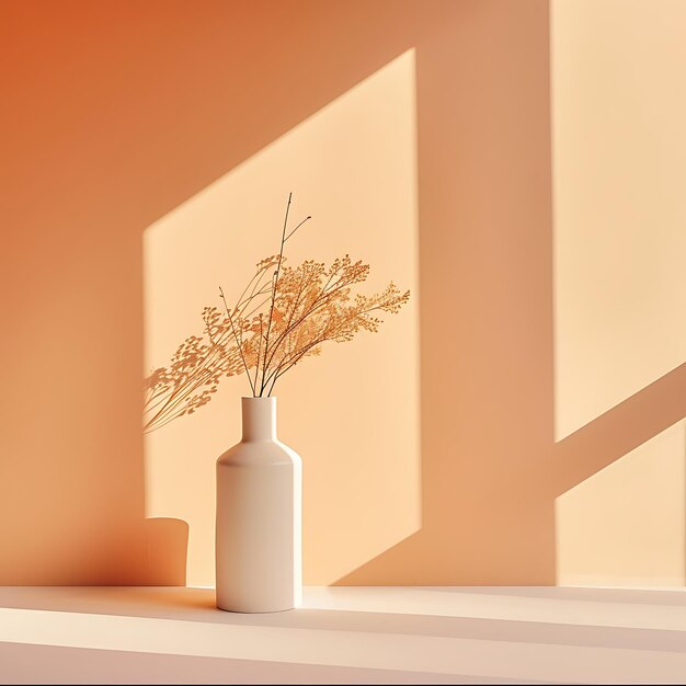Photo sunlit minimalism light orange background with soft shadows