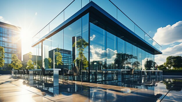 Foto edificio a specchio illuminato dal sole