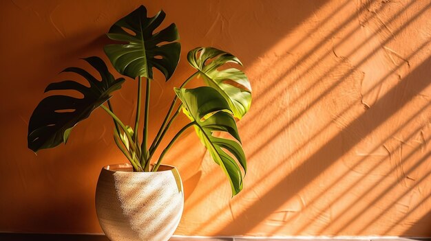 Sunlit Monstera Plant in a Modern Living Space