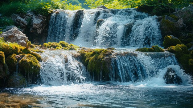 Sunlit Mossy Waterfall