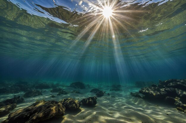 Foto il fondo dell'oceano illuminato dal sole